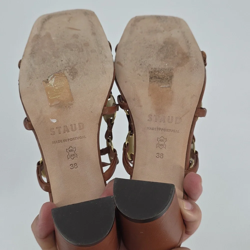 STAUD Pucky Brown And Gold Heeled Sandals Size 38